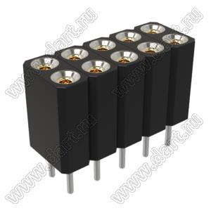 DS1002-03-2x056T1F6 (6803S-05-70) гнездо цанговое прямое двухрядное для выводного монтажа; P=2,54x2,54мм; 2x5-конт.