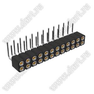 DS1002-08-2x12R13420 гнездо цанговое угловое двухрядное для выводного монтажа; P=2,54x2,54мм; 2x12-конт.