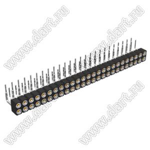 DS1002-01-2x25R13 (SCDL-025R, PBDM-2x25R) гнездо цанговое угловое двухрядное для выводного монтажа; P=2,54мм; 2x25-конт.