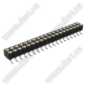 DS1002-01-2x19S13 (SCDL-19SMT, PBDM-2x19SMT, 362030219NS007401) гнездо цанговое прямое двухрядное для поверхностного (SMD) монтажа; P=2,54мм; 2x19-конт.