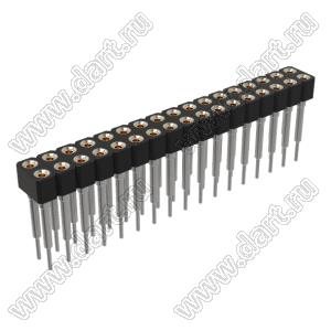 DS1002-07-2x171326 гнездо цанговое прямое двухрядное приподнятое для выводного монтажа; P=2,54x2,54мм; 2x17-конт.
