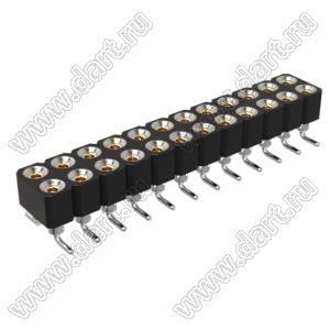 DS1002-01-2x12S13 (SCDL-12SMT, PBDM-2x12SMT, 362030212NS007401) гнездо цанговое прямое двухрядное для поверхностного (SMD) монтажа; P=2,54мм; 2x12-конт.