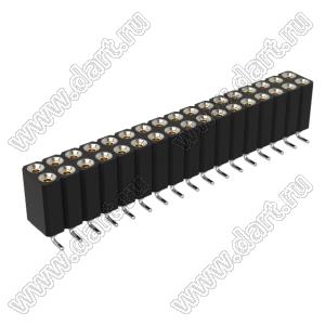 DS1002-08-2x17S13700 гнездо цанговое прямое двухрядное для поверхностного (SMD) монтажа; P=2,54x2,54мм; 2x17-конт.