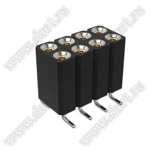 DS1002-08-2x04S13700 гнездо цанговое прямое двухрядное для поверхностного (SMD) монтажа; P=2,54x2,54мм; 2x4-конт.