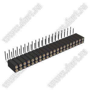 DS1002-08-2x20R13700 (7803R-20-70) гнездо цанговое угловое двухрядное для выводного монтажа; P=2,54x2,54мм; 2x20-конт.