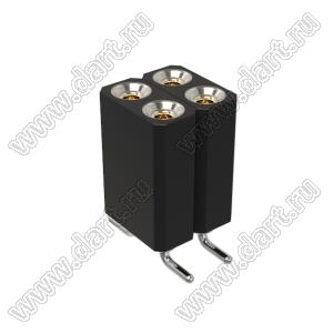 DS1002-08-2x02S13700 гнездо цанговое прямое двухрядное для поверхностного (SMD) монтажа; P=2,54x2,54мм; 2x2-конт.