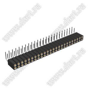 DS1002-08-2x24R13700 (7803R-24-70) гнездо цанговое угловое двухрядное для выводного монтажа; P=2,54x2,54мм; 2x24-конт.