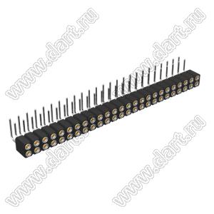 DS1002-08-2x25R13420 гнездо цанговое угловое двухрядное для выводного монтажа; P=2,54x2,54мм; 2x25-конт.