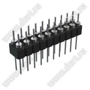 DS1004-2x10-F13 (PDLM-2x10 тип 3) вилка 2-х рядная прямая цанговая; P=2,54мм; 2x10-конт.