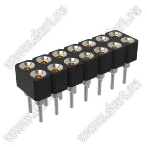 DS1002-02-2x076BT1F6 (6833S-07) гнездо цанговое прямое двухрядное для выводного монтажа; P=2,0x2,0мм; 2x7-конт.