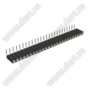 DS1002-08-1x25R13700 (7801R-25-70) гнездо цанговое угловое однорядное для выводного монтажа; P=2,54мм; 25-конт.