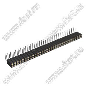 DS1002-08-2x32R13700 (7803R-32-70) гнездо цанговое угловое двухрядное для выводного монтажа; P=2,54x2,54мм; 2x32-конт.