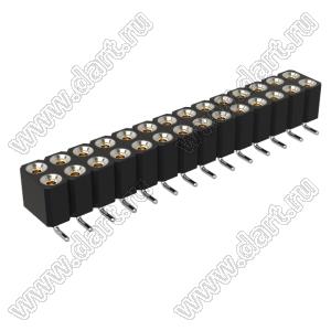 DS1002-08-2x14S13420 гнездо цанговое прямое двухрядное для поверхностного (SMD) монтажа; P=2,54x2,54мм; 2x14-конт.