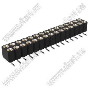 DS1002-08-2x15S13420 гнездо цанговое прямое двухрядное для поверхностного (SMD) монтажа; P=2,54x2,54мм; 2x15-конт.