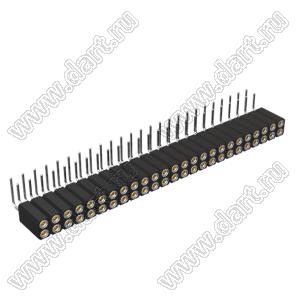 DS1002-08-2x25R13700 (7803R-25-70) гнездо цанговое угловое двухрядное для выводного монтажа; P=2,54x2,54мм; 2x25-конт.