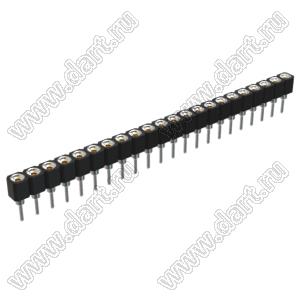 DS1002-01-1x22V13 (SCSL-22, PBSM-22, 6604S-22G-30) гнездо цанговое прямое однорядное для выводного монтажа; P=2,54мм; 22-конт.