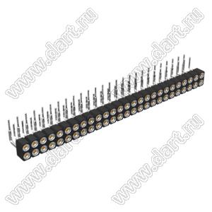 DS1002-01-2x26R13 (SCDL-026R, PBDM-2x26R) гнездо цанговое угловое двухрядное для выводного монтажа; P=2,54мм; 2x26-конт.