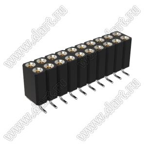 DS1002-08-2x10S13700 гнездо цанговое прямое двухрядное для поверхностного (SMD) монтажа; P=2,54x2,54мм; 2x10-конт.