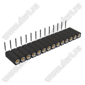 DS1002-08-1x14R13700 (7801R-14-70) гнездо цанговое угловое однорядное для выводного монтажа; P=2,54мм; 14-конт.