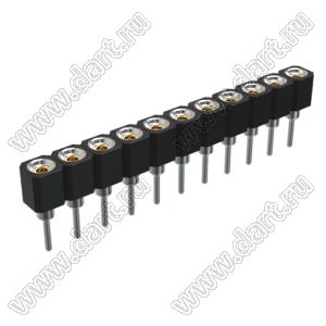 DS1002-01-1x11V13 (SCSL-11, PBSM-11, 6604S-11G-30) гнездо цанговое прямое однорядное для выводного монтажа; P=2,54мм; 11-конт.