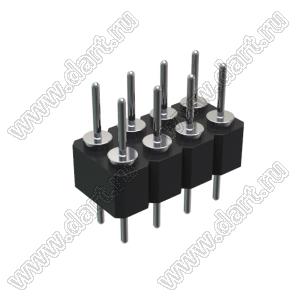 DS1004-2x4-F11 (PDLM-2x4 тип 1) вилка 2-х рядная прямая цанговая; P=2,54мм; 2x4-конт.