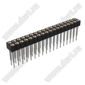 DS1002-07-2x181326 гнездо цанговое прямое двухрядное приподнятое для выводного монтажа; P=2,54x2,54мм; 2x18-конт.