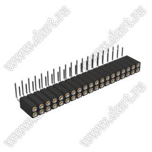 DS1002-08-2x19R13700 (7803R-19-70) гнездо цанговое угловое двухрядное для выводного монтажа; P=2,54x2,54мм; 2x19-конт.