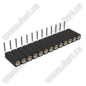 DS1002-08-1x13R13700 (7801R-13-70) гнездо цанговое угловое однорядное для выводного монтажа; P=2,54мм; 13-конт.