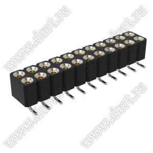 DS1002-08-2x11S13420 гнездо цанговое прямое двухрядное для поверхностного (SMD) монтажа; P=2,54x2,54мм; 2x11-конт.