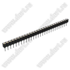 DS1002-01-1x28V13 (SCSL-28, PBSM-28, 6604S-28G-30) гнездо цанговое прямое однорядное для выводного монтажа; P=2,54мм; 28-конт.