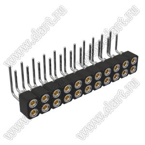 DS1002-09-2x11R13 гнездо цанговое угловое двухрядное для выводного монтажа; P=2,00x2,00мм; 2x11-конт.