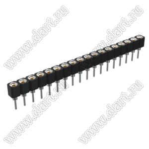 DS1002-02-1x186T1F6 (6831S-18) гнездо цанговое прямое однорядное для выводного монтажа; P=2,00мм; 18-конт.