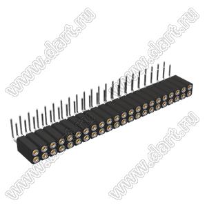 DS1002-08-2x22R13700 (7803R-22-70) гнездо цанговое угловое двухрядное для выводного монтажа; P=2,54x2,54мм; 2x22-конт.