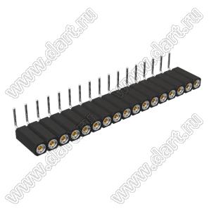 DS1002-08-1x17R13700 (7801R-17-70) гнездо цанговое угловое однорядное для выводного монтажа; P=2,54мм; 17-конт.