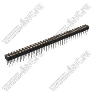 DS1002-07-2x341322 гнездо цанговое прямое двухрядное приподнятое для выводного монтажа; P=2,54x2,54мм; 2x34-конт.