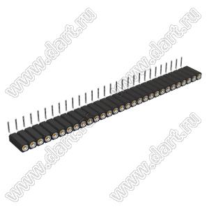 DS1002-08-1x29R13700 (7801R-29-70) гнездо цанговое угловое однорядное для выводного монтажа; P=2,54мм; 29-конт.