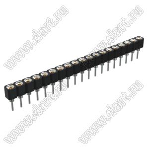 DS1002-01-1x19V13 (SCSL-19, PBSM-19, 6604S-19G-30) гнездо цанговое прямое однорядное для выводного монтажа; P=2,54мм; 19-конт.