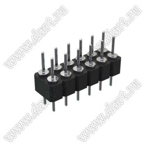 DS1004-2x6-F11 (PDLM-2x6 тип 1) вилка 2-х рядная прямая цанговая; P=2,54мм; 2x6-конт.