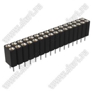 DS1002-03-2x166T1F6 (6803S-16-70) гнездо цанговое прямое двухрядное для выводного монтажа; P=2,54x2,54мм; 2x16-конт.