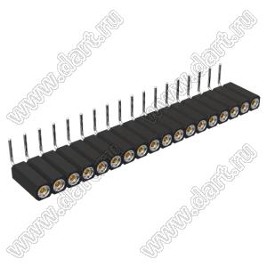 DS1002-08-1x18R13700 (7801R-18-70) гнездо цанговое угловое однорядное для выводного монтажа; P=2,54мм; 18-конт.