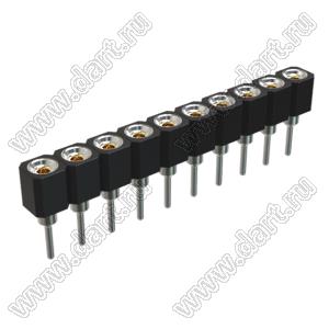 DS1002-02-1x106T1F6 (6831S-10) гнездо цанговое прямое однорядное для выводного монтажа; P=2,00мм; 10-конт.