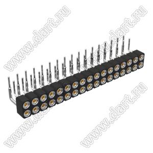 DS1002-01-2x17R13 (SCDL-017R, PBDM-2x17R) гнездо цанговое угловое двухрядное для выводного монтажа; P=2,54мм; 2x17-конт.