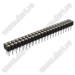 DS1002-02-2x226BT1F6 (6833S-22) гнездо цанговое прямое двухрядное для выводного монтажа; P=2,0x2,0мм; 2x22-конт.