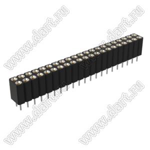 DS1002-03-2x216T1F6 (6803S-21-70) гнездо цанговое прямое двухрядное для выводного монтажа; P=2,54x2,54мм; 2x21-конт.