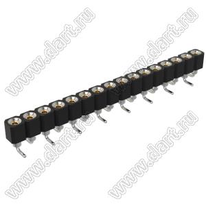 DS1002-01-1x16S13R2 (SCSL-016SMT, PBSM-1x16SMT) гнездо цанговое прямое однорядное для поверхностного (SMD) монтажа; P=2,54мм; 16-конт.