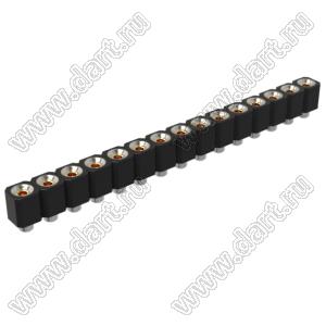 DS1002-06-1x1568 гнездо цанговое прямое однорядное для выводного монтажа; P=2,54мм; 15-конт.