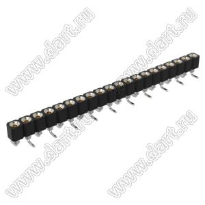 DS1002-01-1x20S13R1 (SCSL-020SMT, PBSM-1x20SMT) гнездо цанговое прямое однорядное для поверхностного (SMD) монтажа; P=2,54мм; 20-конт.