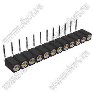 DS1002-08-1x12R13420 гнездо цанговое угловое однорядное для выводного монтажа; P=2,54мм; 12-конт.