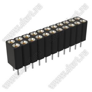 DS1002-03-2x116T1F6 (6803S-11-70) гнездо цанговое прямое двухрядное для выводного монтажа; P=2,54x2,54мм; 2x11-конт.