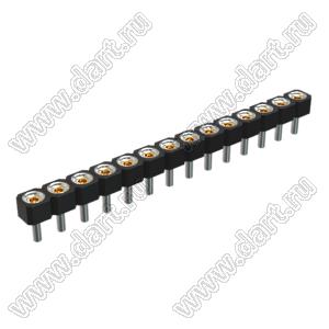 DS1002-05-1x1468 гнездо цанговое прямое однорядное для выводного монтажа; P=2,54мм; 14-конт.